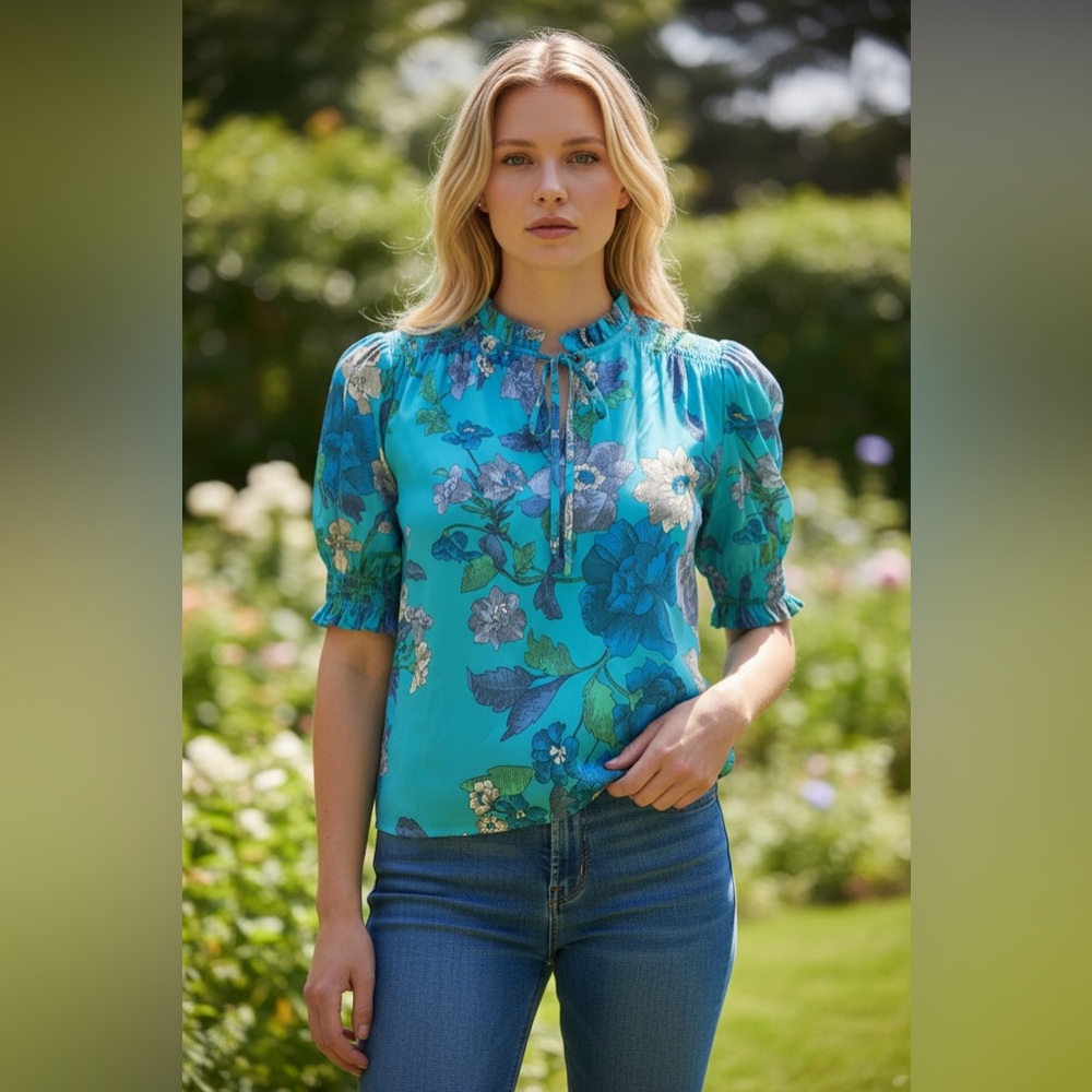 Current Air Floral Blue Women's Top